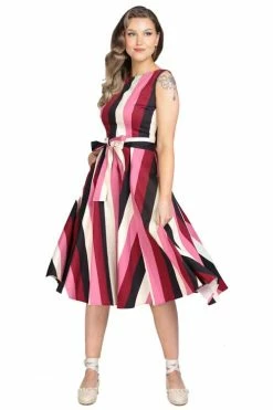 Collectif Frances Swing Dress In Bubblegum Stripe