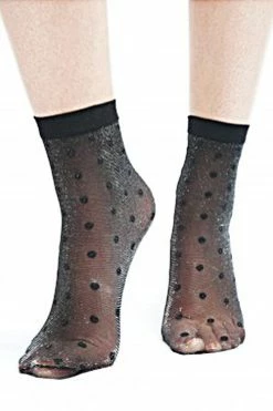 Pamela Mann Hosiery Pamela Mann Glitter Black Polka Dot Low Rise Ankle Socks