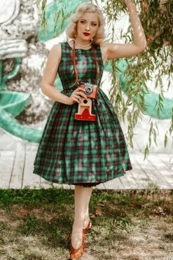 Dolly & Dotty Dolly & Dotty Annie Swing Dress In Green Tartan Christmas