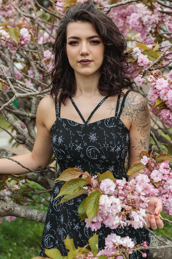 Timeless London Moon & Stars Print Crossover Neck Chiffon Dress - Image 7