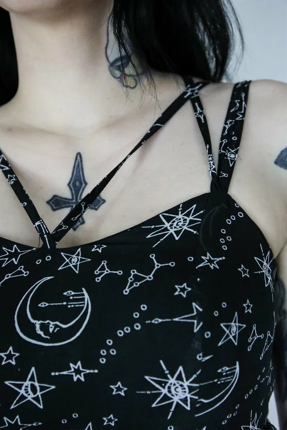 Timeless London Moon & Stars Print Crossover Neck Chiffon Dress - Image 2