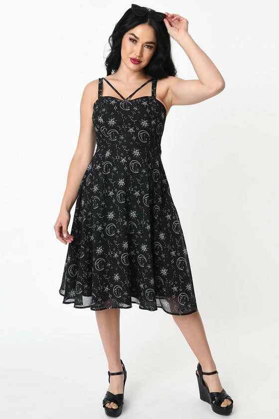Timeless London Moon & Stars Print Crossover Neck Chiffon Dress - Image 9