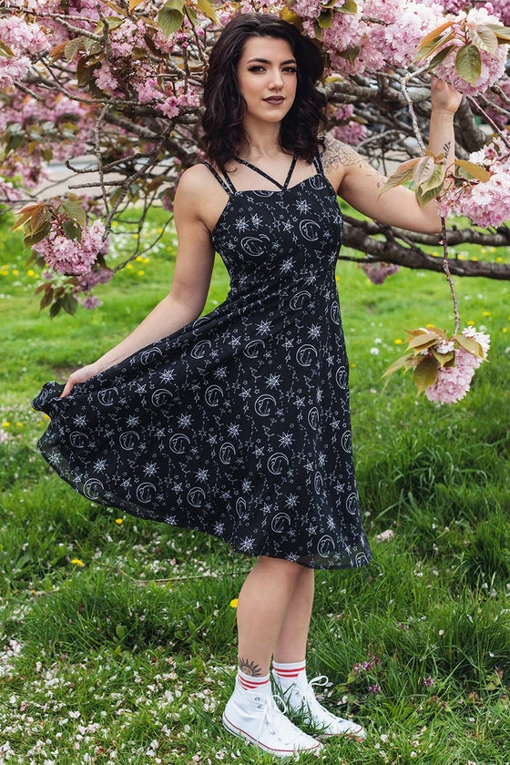 Timeless London Moon & Stars Print Crossover Neck Chiffon Dress - Image 11