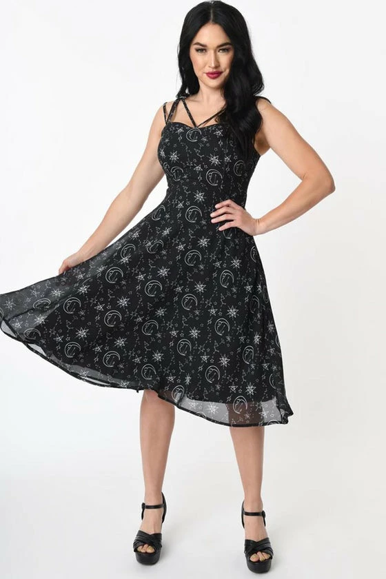 Timeless London Moon & Stars Print Crossover Neck Chiffon Dress - Image 8