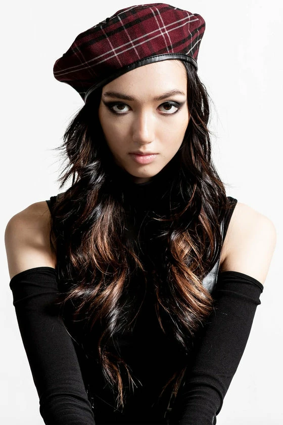 Killstar Dark Fate Beret In Blood Tartan - Image 3
