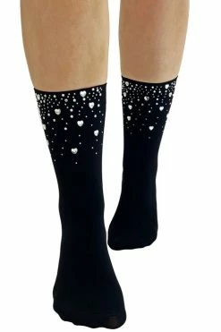 Pamela Mann Hosiery Pamela Mann Black Ankle Socks With Diamante Hearts Front Sparkle