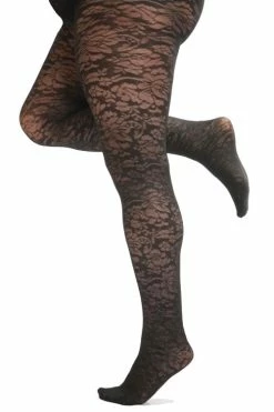 Pamela Mann Hosiery Curvy Super-Stretch Tights In Black Floral Pattern