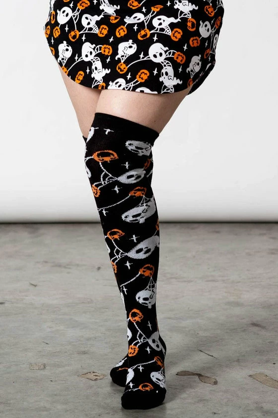 Killstar Haunted Pumpkin Knee-High Socks Ghosts - Image 2