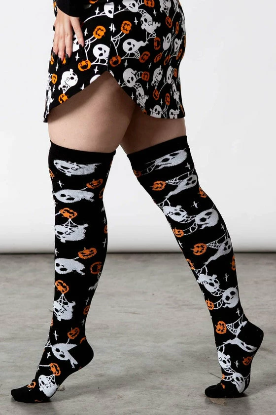 Killstar Haunted Pumpkin Knee-High Socks Ghosts - Image 4
