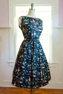 Heart Of Haute Monica Dress In Black Oh Deer Print With Woodland Creatures