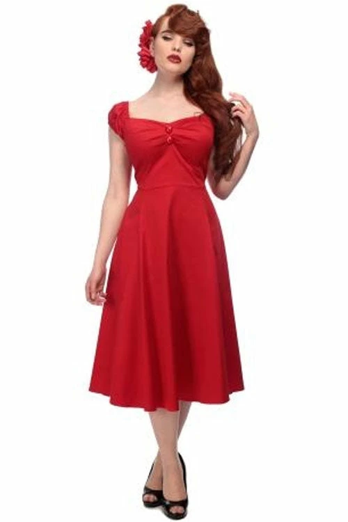 Collectif Dolores Doll Classic Cotton Swing Dress In Red Christmas Party Time