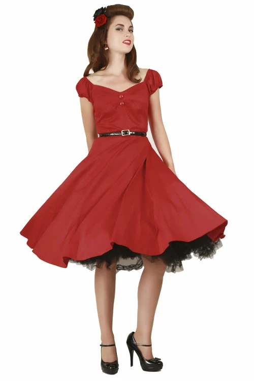 Collectif Dolores Doll Classic Cotton Swing Dress In Red Christmas Party Time - Image 5