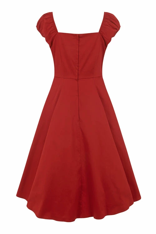 Collectif Dolores Doll Classic Cotton Swing Dress In Red Christmas Party Time - Image 6
