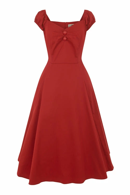 Collectif Dolores Doll Classic Cotton Swing Dress In Red Christmas Party Time - Image 7