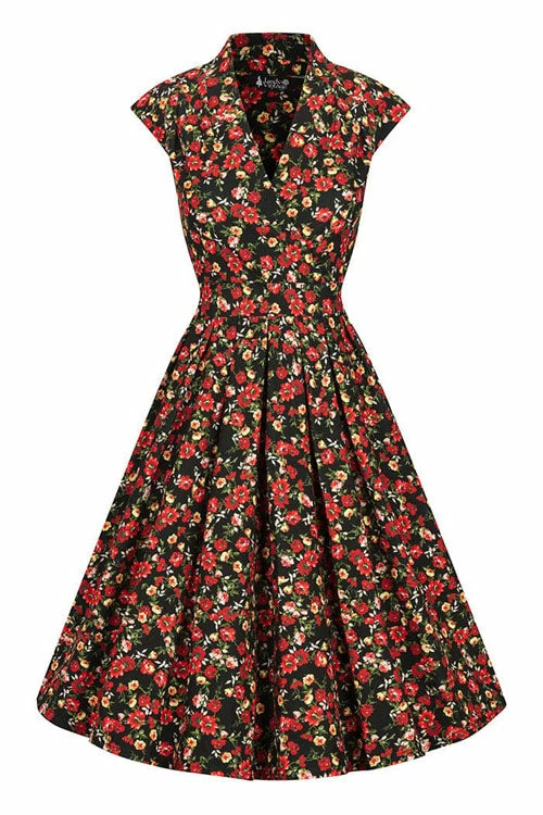 Lady Vintage Eva Dress In Ditsy Red - PRE-ORDER Estimated Dispatch 17 February