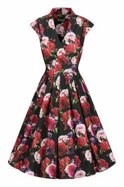 Lady Vintage Eva Dress In Red Roses - PRE-ORDER Estimated Dispatch 17 February