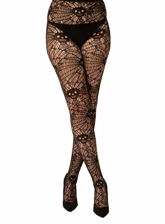 Pamela Mann Hosiery Fishnet Skull & Web Tights In Black - Image 2