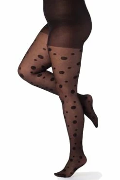 Pamela Mann Hosiery Curvy Super-Stretch Tights In Black Spot Pattern
