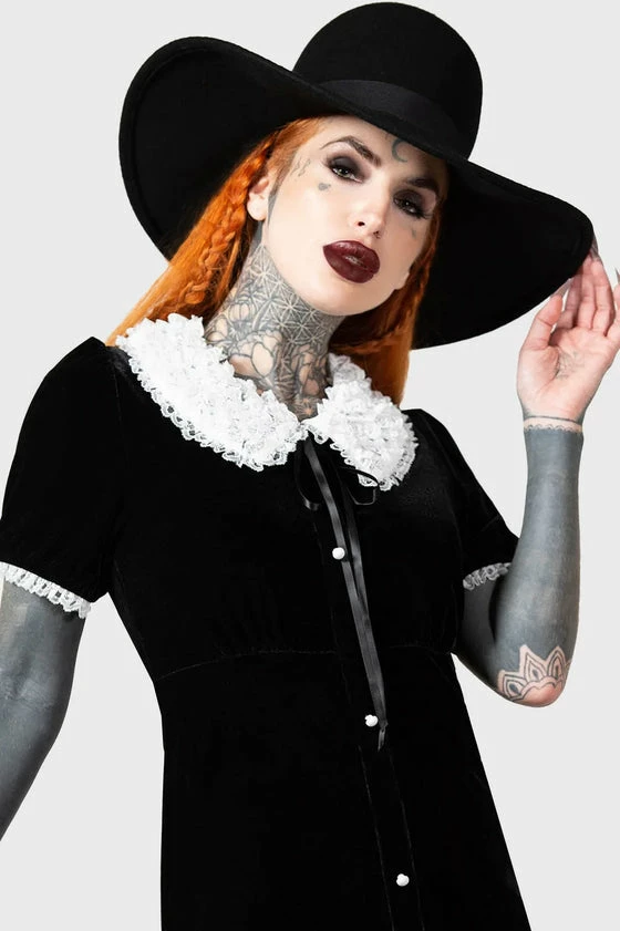 Killstar Trick N'Treat Dress In Black Velvet With Lace Collar - Image 8