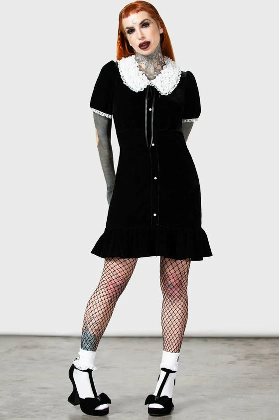 Killstar Trick N'Treat Dress In Black Velvet With Lace Collar - Image 10
