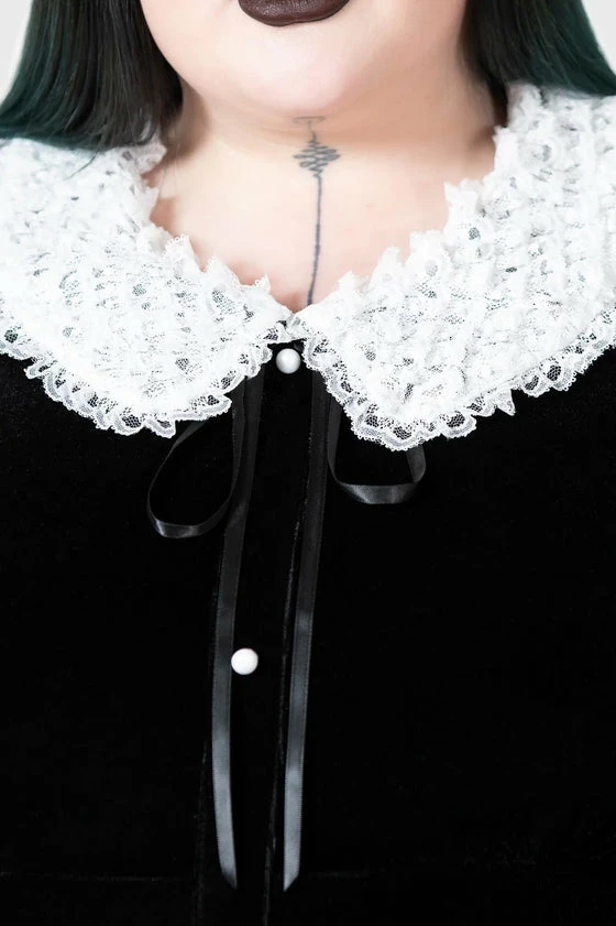 Killstar Trick N'Treat Dress In Black Velvet With Lace Collar - Image 3