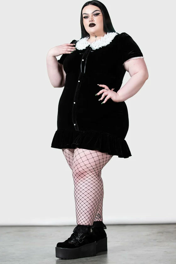 Killstar Trick N'Treat Dress In Black Velvet With Lace Collar - Image 4