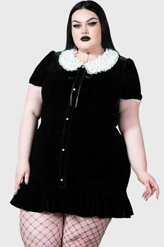 Killstar Trick N'Treat Dress In Black Velvet With Lace Collar - Image 5