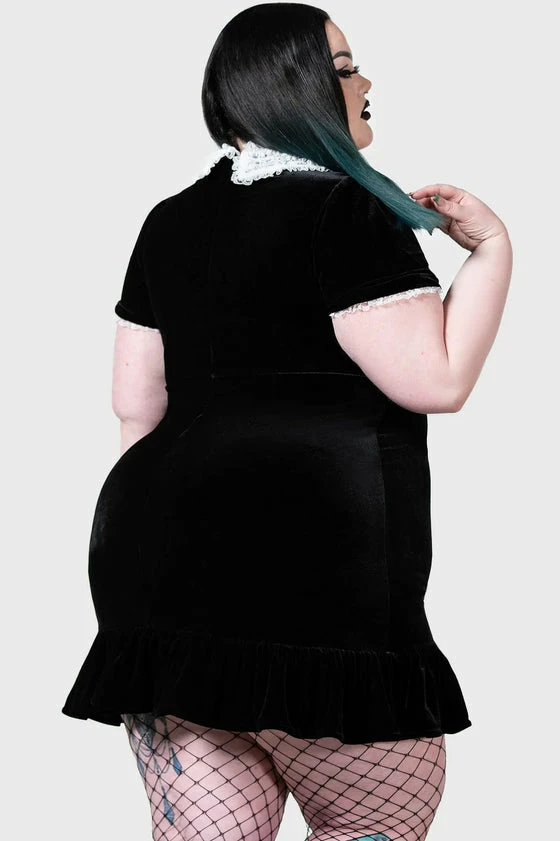 Killstar Trick N'Treat Dress In Black Velvet With Lace Collar - Image 6