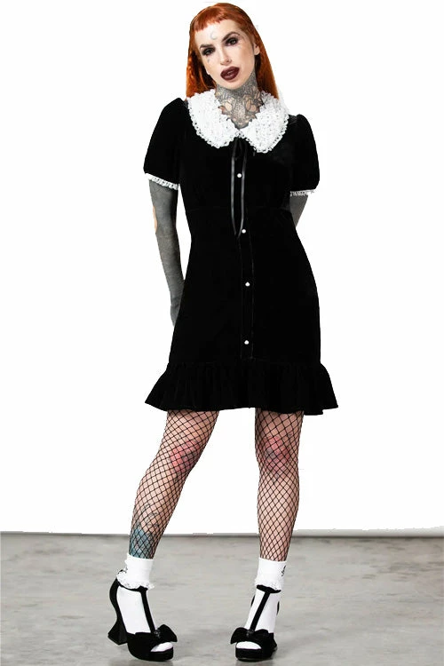 Killstar Trick N'Treat Dress In Black Velvet With Lace Collar