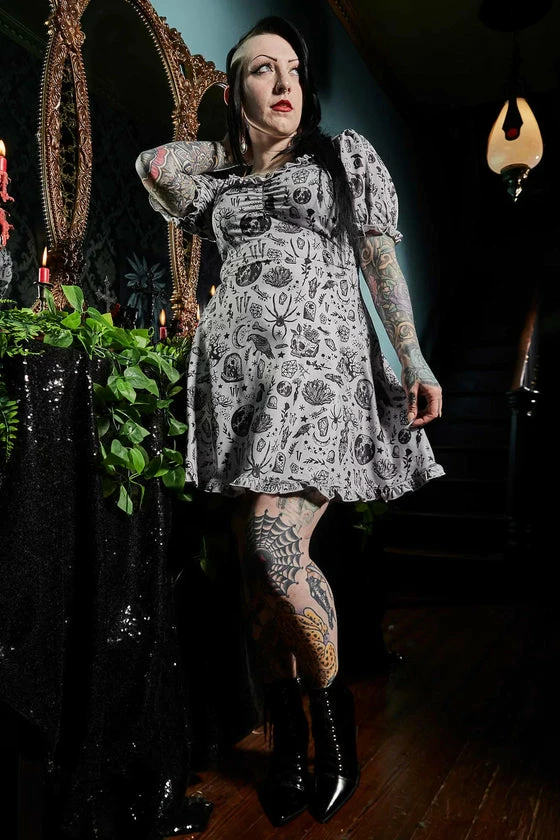 Sourpuss Betsy Dress In Night Walker Print Grey - Image 2