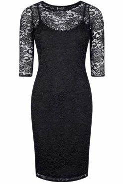 Lady Vintage Beatrice Wiggle Dress In Black Lace Classic
