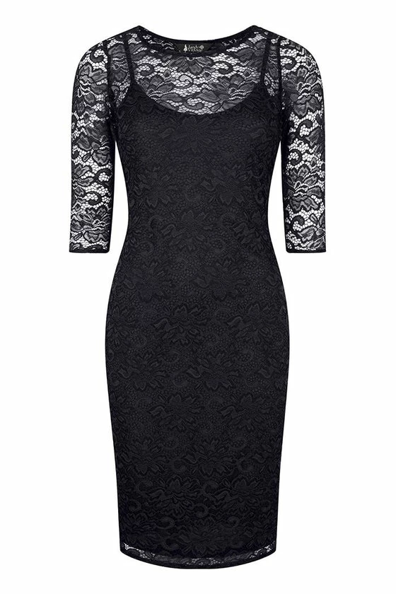 Lady Vintage Beatrice Wiggle Dress In Black Lace Classic - Image 2