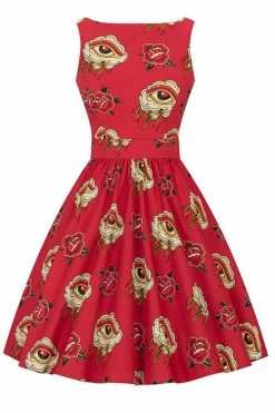 Lady Vintage Tea Dress In Eye Of The Storm Tattoo Inspired Print
