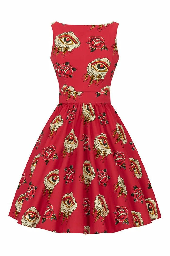 Lady Vintage Tea Dress In Eye Of The Storm Tattoo Inspired Print - Image 2