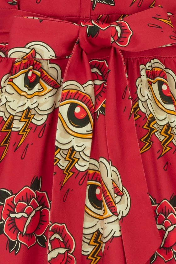 Lady Vintage Tea Dress In Eye Of The Storm Tattoo Inspired Print - Image 4