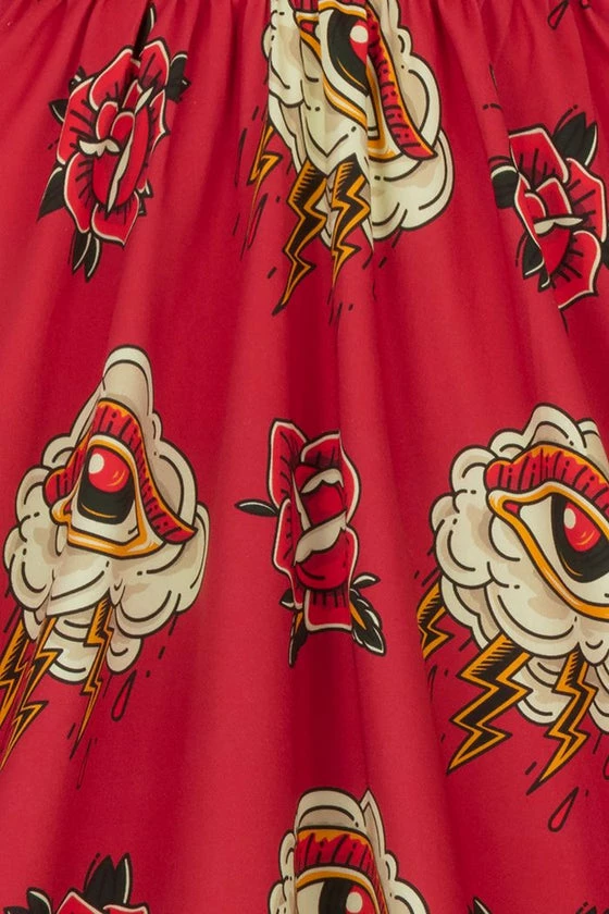 Lady Vintage Tea Dress In Eye Of The Storm Tattoo Inspired Print - Image 5