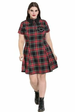 Hell Bunny Heather Mini Dress Tartan With Collar