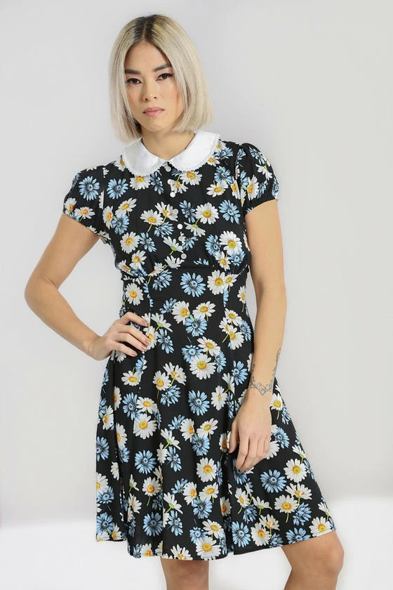 Hell Bunny Daisy Mini Dress Floral Black With Detailed Collar - Image 2