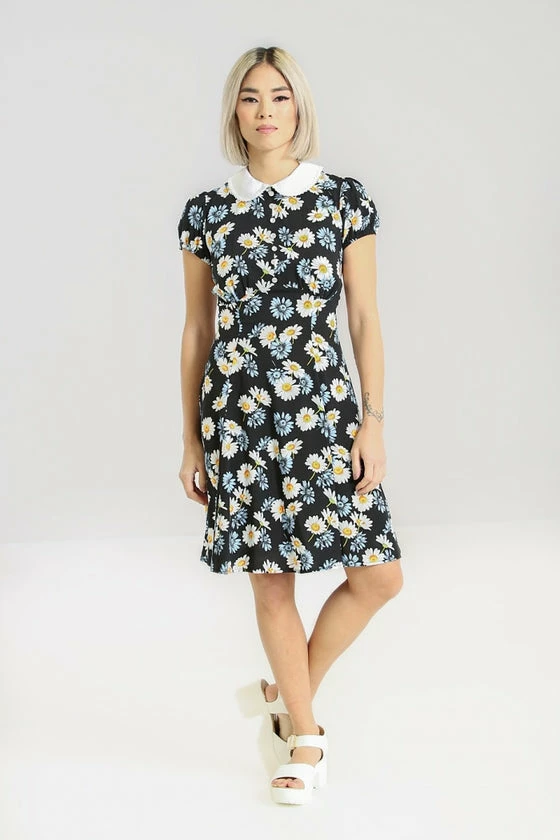 Hell Bunny Daisy Mini Dress Floral Black With Detailed Collar - Image 3