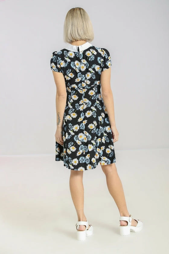 Hell Bunny Daisy Mini Dress Floral Black With Detailed Collar - Image 5