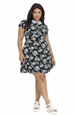Hell Bunny Daisy Mini Dress Floral Black With Detailed Collar