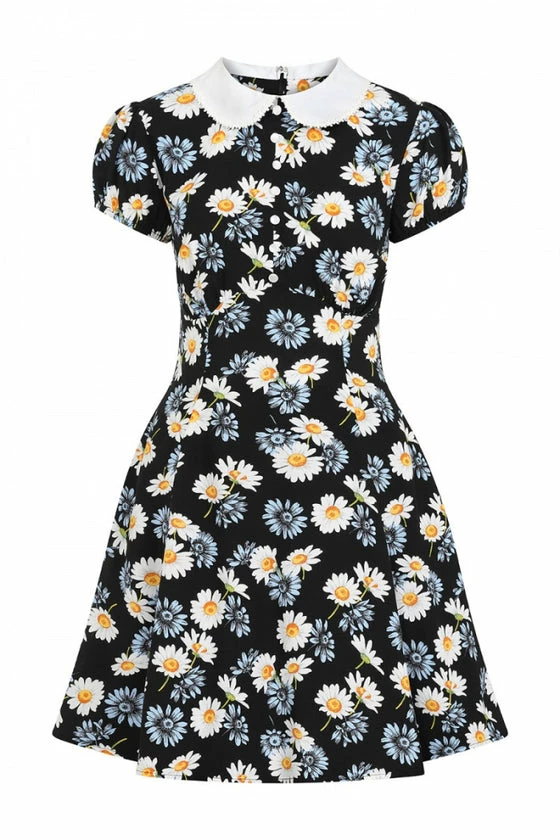 Hell Bunny Daisy Mini Dress Floral Black With Detailed Collar - Image 10