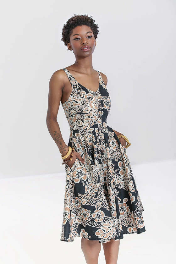 Hell Bunny Dominque 50's Dress Tiki Tribal Print - Image 2