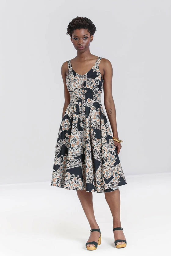 Hell Bunny Dominque 50's Dress Tiki Tribal Print - Image 3