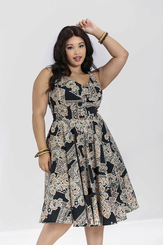 Hell Bunny Dominque 50's Dress Tiki Tribal Print - Image 10