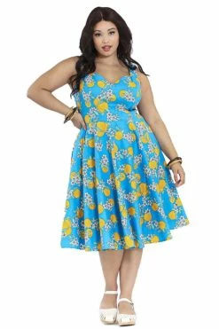 Hell Bunny Valencia 50's Dress Orange Print On Blue