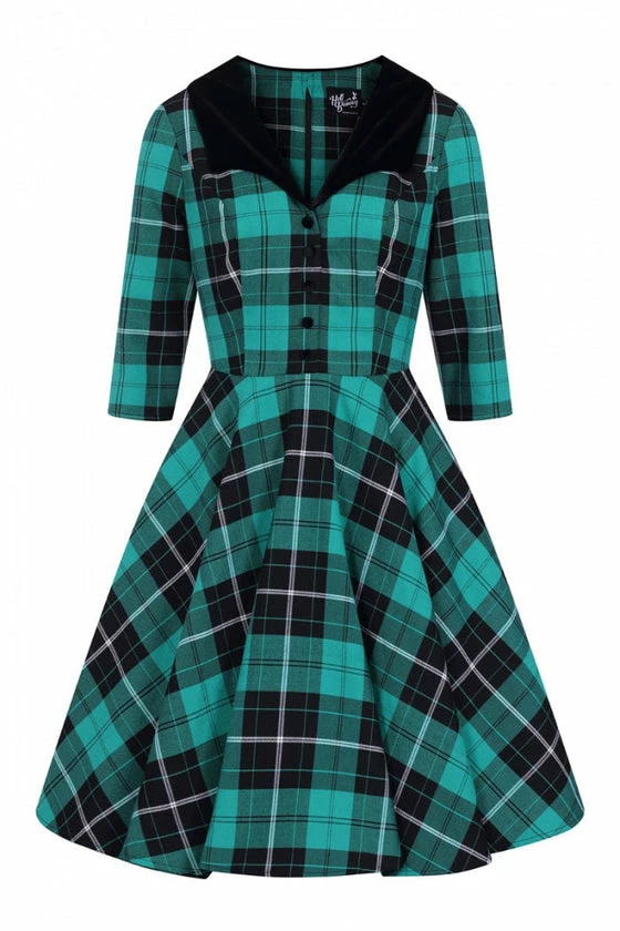 Hell Bunny Beryl Mid Dress 3/4 Sleeves Black And Green Tartan - Image 11
