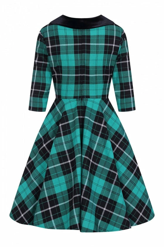 Hell Bunny Beryl Mid Dress 3/4 Sleeves Black And Green Tartan - Image 10