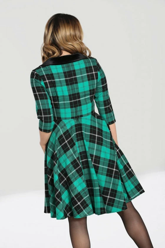 Hell Bunny Beryl Mid Dress 3/4 Sleeves Black And Green Tartan - Image 8