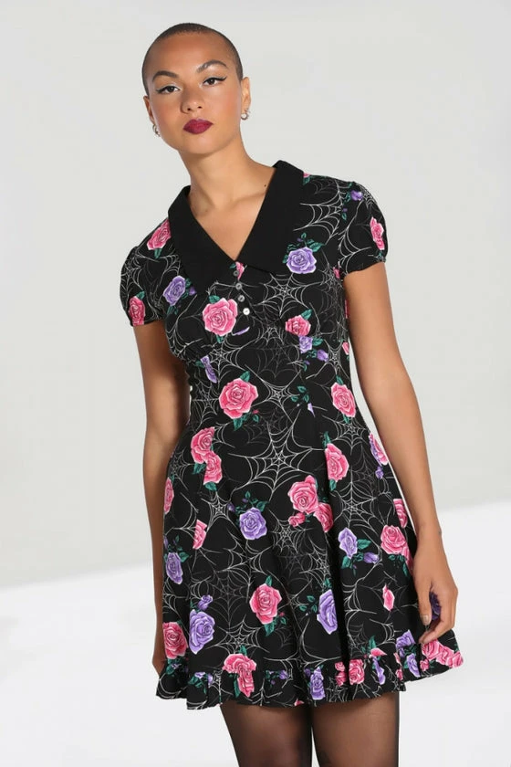 Hell Bunny Eloise Mini Dress Floral Print With Webs - Image 2